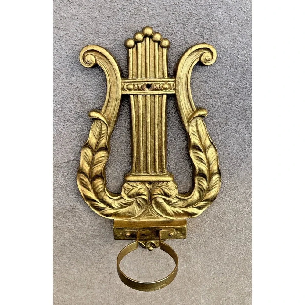 Vintage Syroco Wood Lyre Harp Gold Wall Sconce Syracuse NY - No Bud Vase